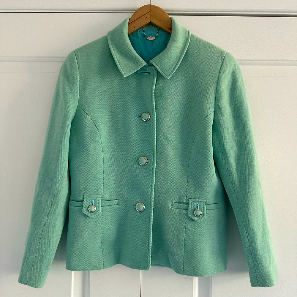 Courreges Mint Green Women's Blazer Jacket with Sliver Buttons